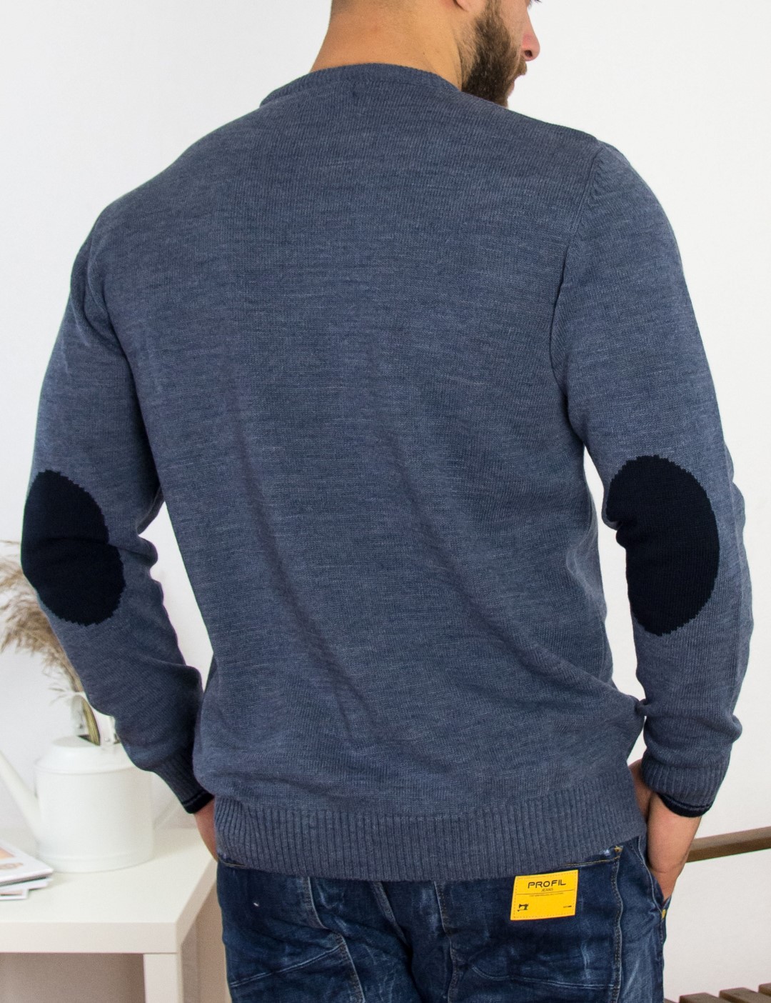 Darious ανδρικό γαλάζιο πλεκτό πουλόβερ με διχρωμία 18555F φωτογραφία